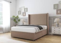 "Sloomy Devonshire Plush Divan Base No Drawers - 54"" Wingback Headboard in Taupe - Size: Super King" - thumbnail 3