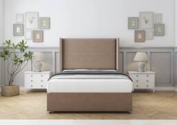 "Sloomy Devonshire Plush Divan Base No Drawers - 54"" Wingback Headboard in Taupe - Size: Super King" - thumbnail 2