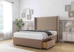 "Sloomy Devonshire Plush Divan Base No Drawers - 54"" Wingback Headboard in Taupe - Size: Super King" - thumbnail 4