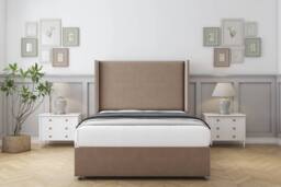 "Sloomy Devonshire Plush Divan Base No Drawers - 54"" Wingback Headboard in Taupe - Size: Super King" - thumbnail 1