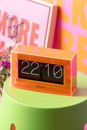 PRESENT TIME Karlsson Table Clock Acrylic Boxed Flip - Neon Orange - thumbnail 2