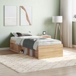 Berkfield Home Bed Frame Sonoma Oak 75x190 cm Small Single in Brown - thumbnail 1