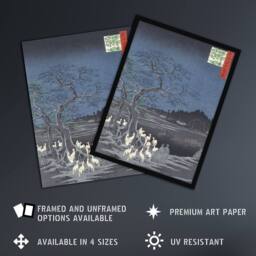 "Artery8 New Year Eve Foxfires Trees Japan Retro Vintage Wall Art Print in Blue - Size: W12"" x H16""" - thumbnail 2
