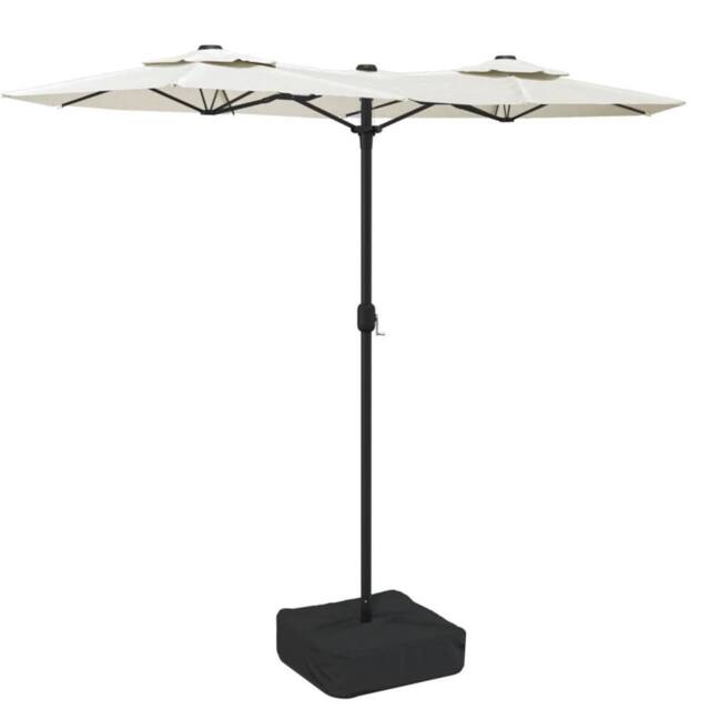 Berkfield Home Double-Head Parasol with LEDs Sand White 316x240 cm - image 1