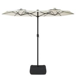 Berkfield Home Double-Head Parasol with LEDs Sand White 316x240 cm - thumbnail 4