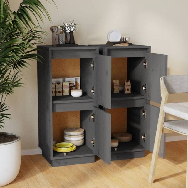 Berkfield Home Sideboards 2 pcs Grey 31.5x34x75 cm Solid Wood Pine - image 1