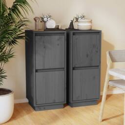 Berkfield Home Sideboards 2 pcs Grey 31.5x34x75 cm Solid Wood Pine - thumbnail 2