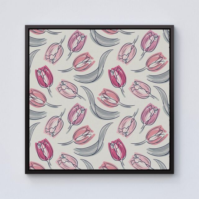 Warren Reed - Designer Tulips Framed Canvas in Black - Size: w40 inch x h40 inch - image 1