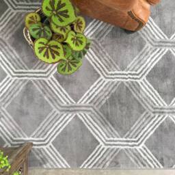 Kukoon Silver Grey Modern Geometric Living Area Rug in Mid Grey - Size: 60 cm x 240 cm - thumbnail 2