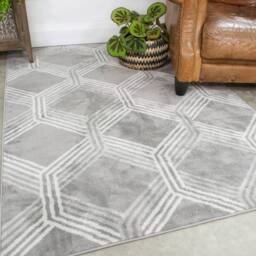 Kukoon Silver Grey Modern Geometric Living Area Rug in Mid Grey - Size: 60 cm x 240 cm - thumbnail 1