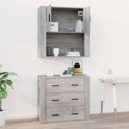 Berkfield Home Wall Cabinet Grey Sonoma 80x33x80 cm Engineered Wood - Size: 80 x 33 x 80 cm - thumbnail 8