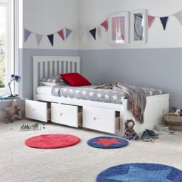 Bedmaster Quest Wooden 3 Drawer Bed & Pocket Mattress in White - Size: Single