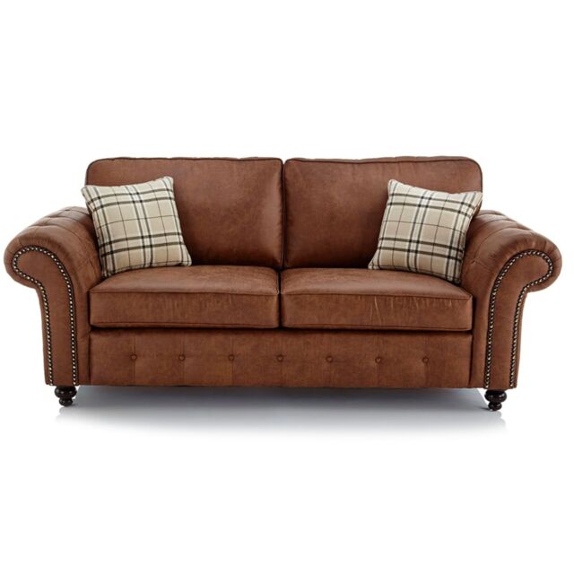 Furnishings For Less UK Oakland 3 Seater Large Chesterfield Style Leatherair Charcoal Grey in Tan