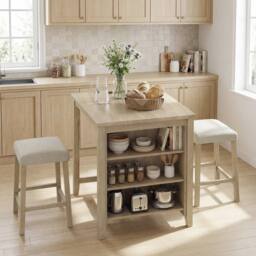 Costway 3PCS Bar Table Set Kitchen Dining Table w/ 2 Stools & Power Outlet - thumbnail 5