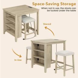Costway 3PCS Bar Table Set Kitchen Dining Table w/ 2 Stools & Power Outlet - thumbnail 6