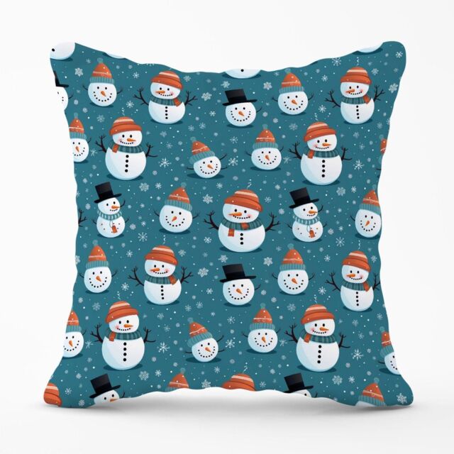 Warren Reed - Designer Jolly Christmas Snowmen Outdoor Cushion in Blue - Size: 60 cm x 60 cm - image 1