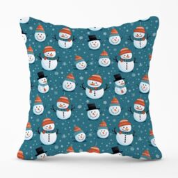 Warren Reed - Designer Jolly Christmas Snowmen Outdoor Cushion in Blue - Size: 60 cm x 60 cm - thumbnail 1