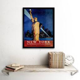 "Artery8 Travel New York Statue Liberty Manhattan Railway USA Framed Art Print in Blue - Size: W12"" x H16""" - thumbnail 2