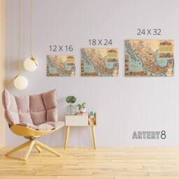 "Artery8 Pictorial Map Of Mexico 1931 Vintage Canvas Wall Art Print - Size: W18"" x H24""" - thumbnail 4