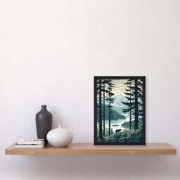 Artery8 Great Bear Rainforest Coastal Mountain Landscape Artwork Framed Wall Art Print A4 in Black - thumbnail 2