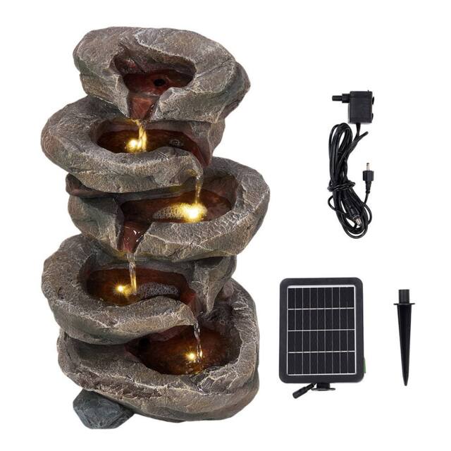 Living and Home Solar-Powered Fountain Accent for Garden Spaces in Brown