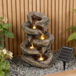 Living and Home Solar-Powered Fountain Accent for Garden Spaces in Brown - thumbnail 2