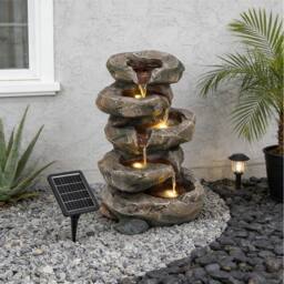 Living and Home Solar-Powered Fountain Accent for Garden Spaces in Brown - thumbnail 4