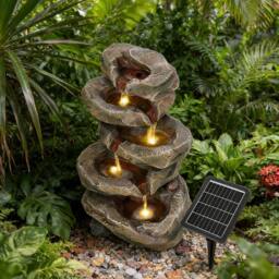 Living and Home Solar-Powered Fountain Accent for Garden Spaces in Brown - thumbnail 3