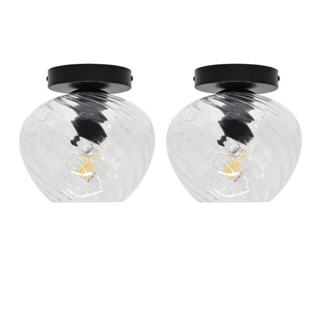 First Choice Lighting Set of 2 Bradson - Clear Swirl Glass Black Ceiling Lights - image 1