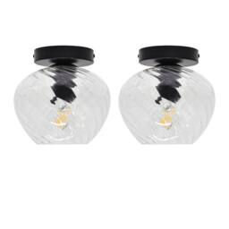 First Choice Lighting Set of 2 Bradson - Clear Swirl Glass Black Ceiling Lights - thumbnail 1