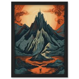Artery8 Erebor The Lonely Mountain Landscape Illustration Artwork Framed Wall Art Print A4 in Black - thumbnail 1