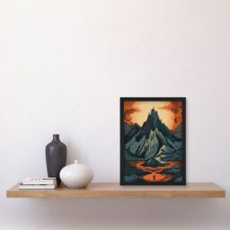 Artery8 Erebor The Lonely Mountain Landscape Illustration Artwork Framed Wall Art Print A4 in Black - thumbnail 2