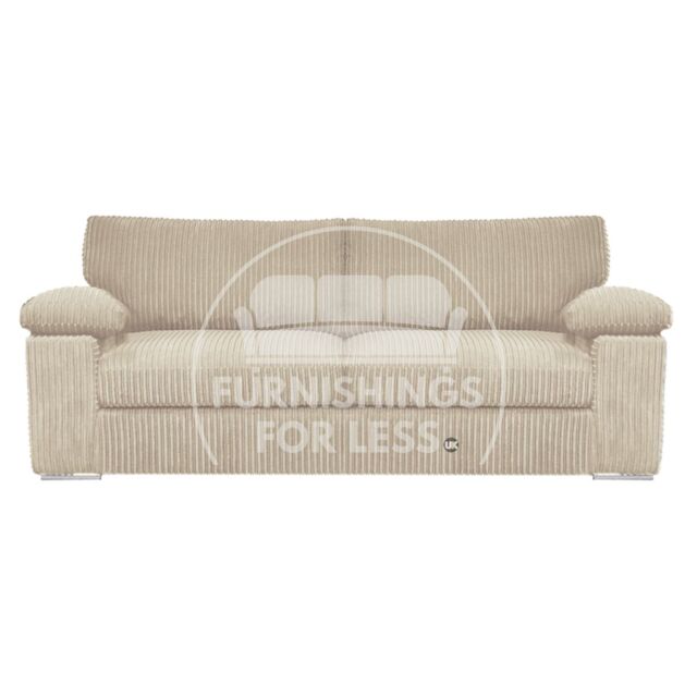 Furnishings For Less UK Delta Large Fabric 3 Seater Sofa With Padded Arms Jumbo Cord in Cream - image 1