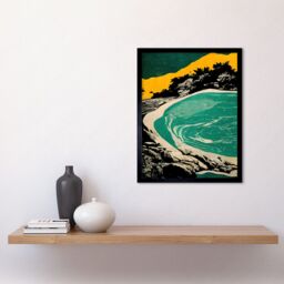 "Artery8 Wall Art Print Beach Lagoon Abstract Marbled Seascape Mustard Teal Art Framed in Black - Size: W12"" x H16""" - thumbnail 2