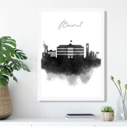 ARTZE Beirut Watercolour Skyline City Framed Print SIZE: A4 with White Frame in Black - thumbnail 2