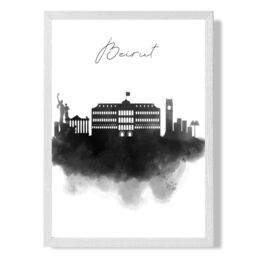 ARTZE Beirut Watercolour Skyline City Framed Print SIZE: A4 with White Frame in Black - thumbnail 1