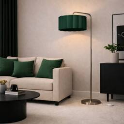 CGC Lighting Kyra Brushed Nickel Angled Floor Lamp with Large Scalloped Lampshade in Metallic Silver