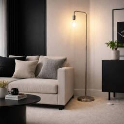 CGC Lighting Kyra Brushed Nickel Angled Floor Lamp with Large Scalloped Lampshade in Metallic Silver - thumbnail 3