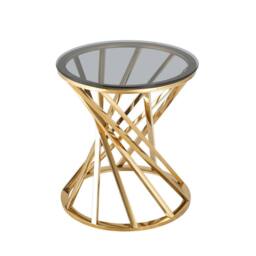 Comfy Living Ltd Round Geometric Design Metal Side Table With Tinted Glass Tempered Top in Gold - Size: 1 Pack - thumbnail 4