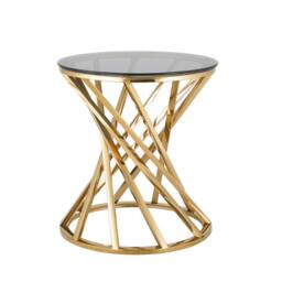 Comfy Living Ltd Round Geometric Design Metal Side Table With Tinted Glass Tempered Top in Gold - Size: 1 Pack - thumbnail 3