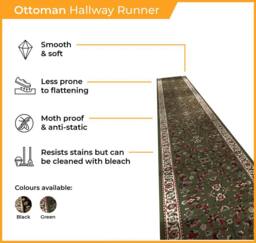 runrug Hallway Carpet Runner Rug - Soft & Comfy, 9mm - 'Ottoman' in Black - Size: 100 cm x 420 cm - thumbnail 3