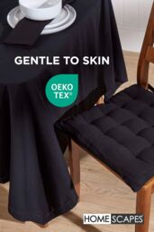 Homescapes Seat Pad Luxury 100% Cotton Indoor Outdoor Garden Cushion, Button Tie, 40cm in Black - thumbnail 3