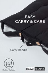 Homescapes Seat Pad Luxury 100% Cotton Indoor Outdoor Garden Cushion, Button Tie, 40cm in Black - thumbnail 6