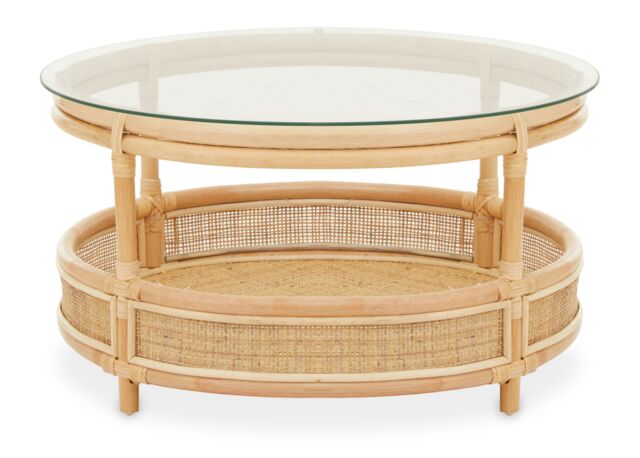Orsina Elegant Rattan Coffee Table With Glass Top, Round Cane Furniture, Sturdy Outdoor Table, Stable Coffee Table in Natural - image 1
