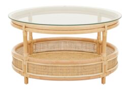 Orsina Elegant Rattan Coffee Table With Glass Top, Round Cane Furniture, Sturdy Outdoor Table, Stable Coffee Table in Natural - thumbnail 5