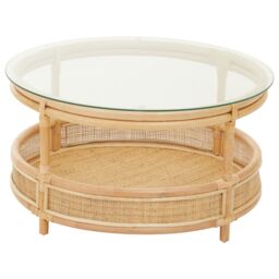 Orsina Elegant Rattan Coffee Table With Glass Top, Round Cane Furniture, Sturdy Outdoor Table, Stable Coffee Table in Natural - thumbnail 2