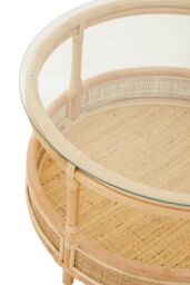 Orsina Elegant Rattan Coffee Table With Glass Top, Round Cane Furniture, Sturdy Outdoor Table, Stable Coffee Table in Natural - thumbnail 3