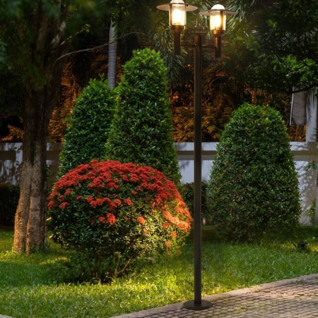 Wyld and Coco 2-Light Black Path Lamp Post - Aluminium with Glass Shades - image 1