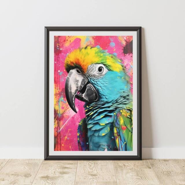60 SECOND MAKEOVER Parrot Pop Art Prints For Walls Urban Street Art Aesthetic Posters - Size: A4 - image 1