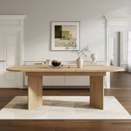 Matteo Modern Extendable Dining Table - Oak Effect, Rounded Corners in Light Oak - thumbnail 1